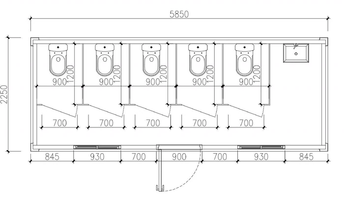 20ft 5 Toilet Block floor plan and elevations, drawing 1
