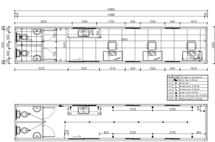 40ft 3 Desk Office floor plan and elevations, drawing 1