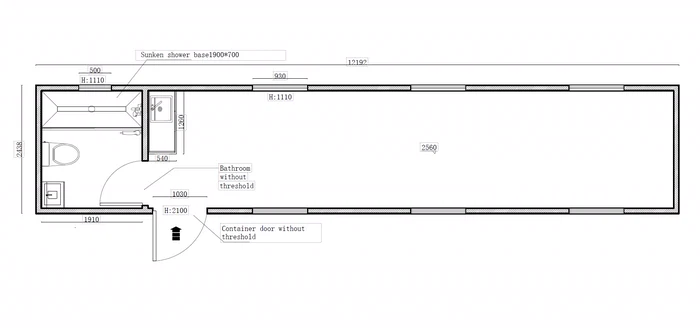 40ft Open Plan Class 1A floor plan and elevations, drawing 1