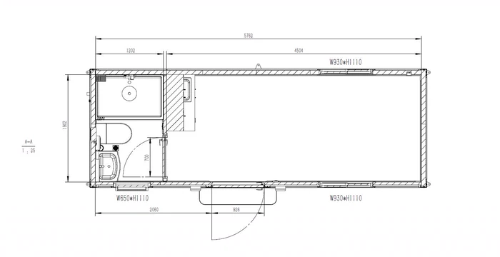 One Bedroom 20ft Building floor plan and elevations, drawing 1
