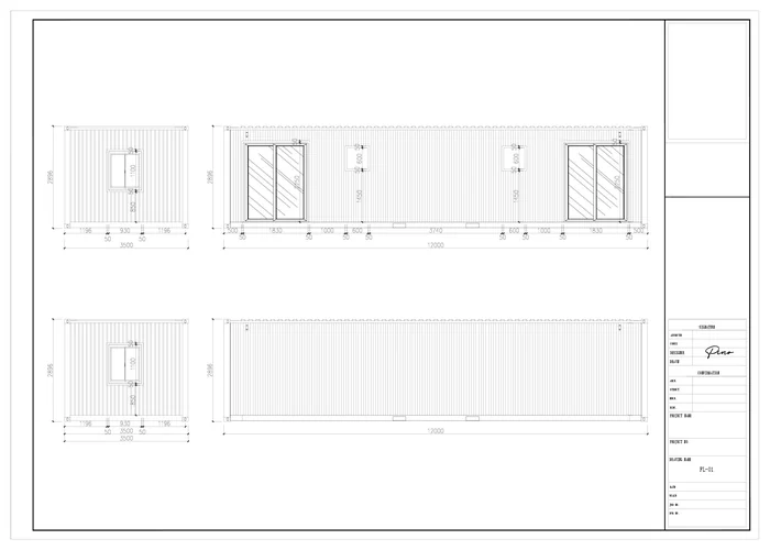 Vantalux 350 floor plan and elevations, drawing 1